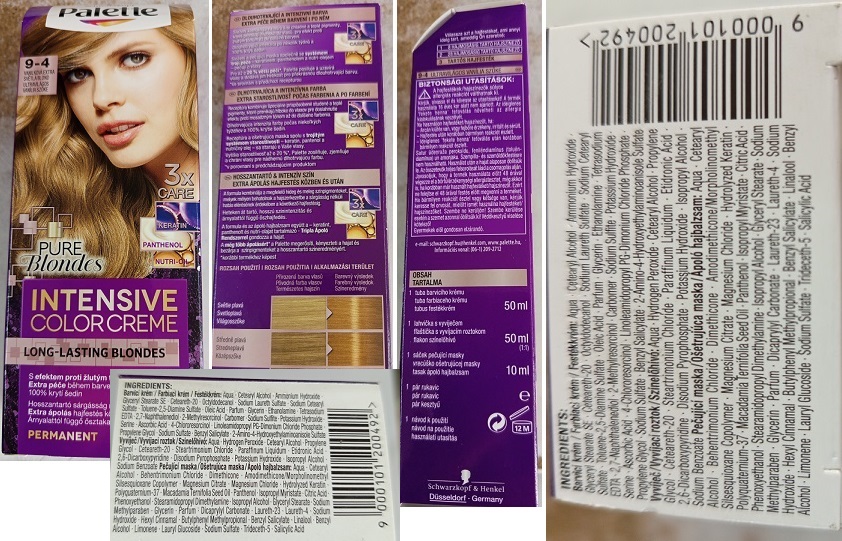 Schwarzkopf, Palette, INTENSIVE COLOR CREME, LONG-LASTING BLONDES, PURE Blondes, 9-4 VANILKOVÁ EXTRA SVĚTLÁ BLOND, 3x CARE