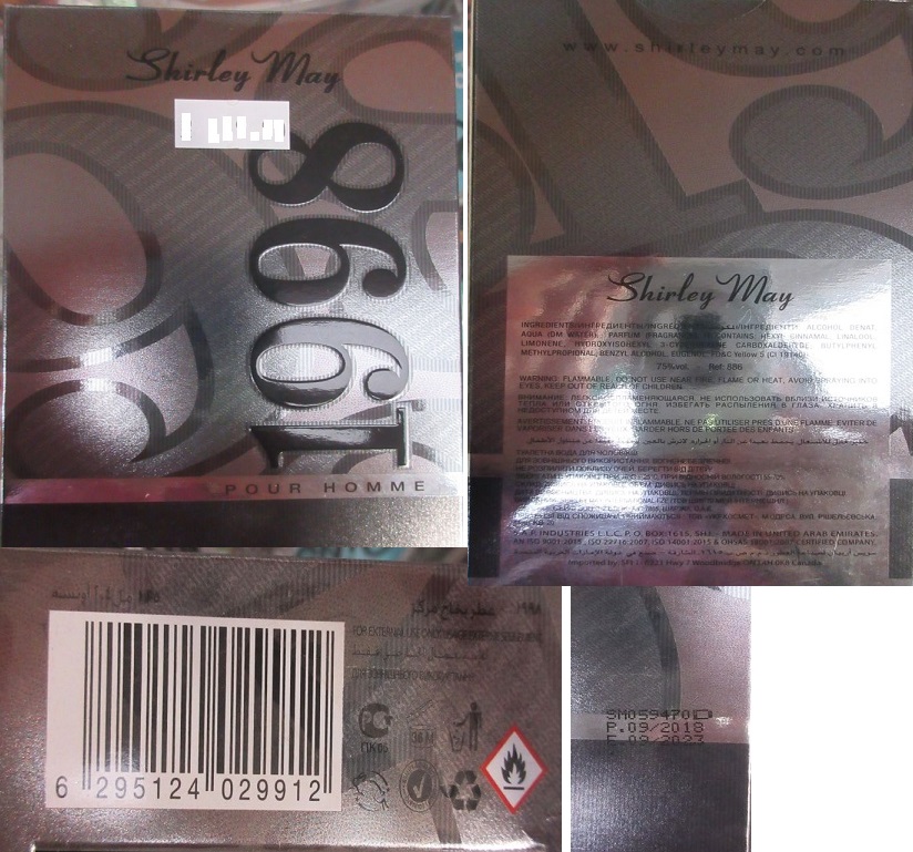 Shirley May, 1998, POUR HOMME, EAU DE TOILETTE číslo šarže/ sp. do: SM059470D, P. 09/2018, E. 09/2023, Ref: 886