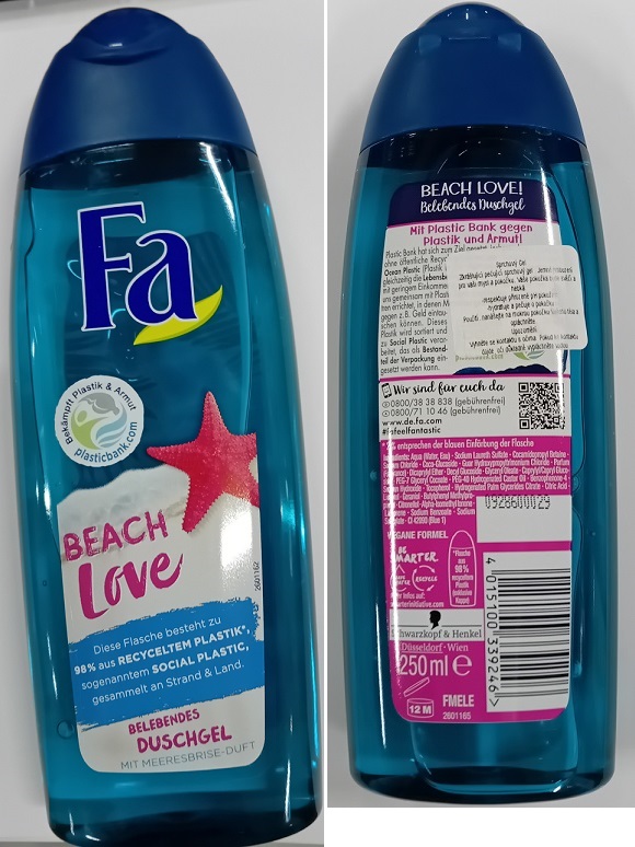 Fa, BEACH Love, DUSCHGEL číslo šarže/ sp. do: 0928600029, 2601165