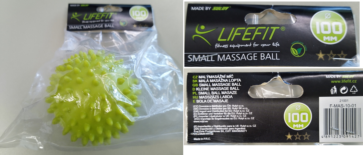 LIFEFIT®, SMALL MASSAGE BALL, 100 MM údaje na dolepené etiketě: MALÝ MASÁŽNÍ MÍČ, 21001, F-MAS-10-01