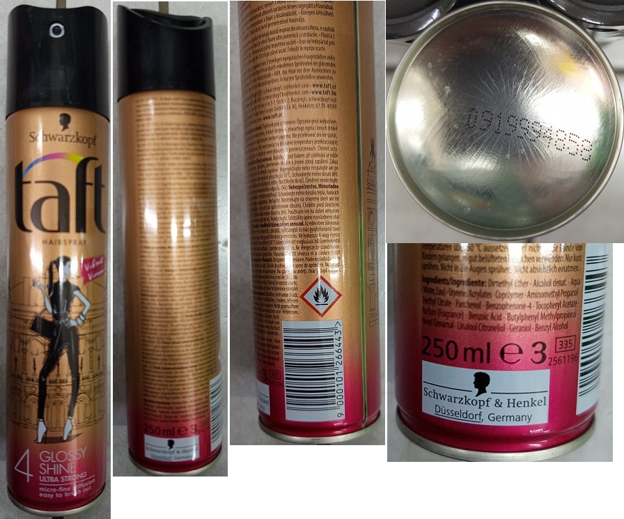 Schwarzkopf, taft HAIRSPRAY, GLOSSY SHINE, ULTRA STRONG 4, Vibrant Vienna číslo šarže/ sp. do: 0919994858, 2561196