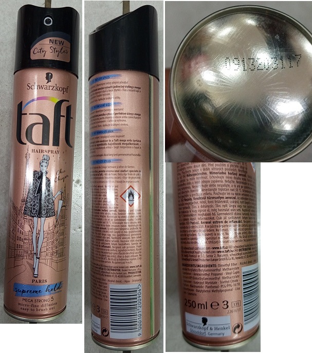 Schwarzkopf, taft HAIRSPRAY, PARIS, supreme hold, NEW City Styles číslo šarže/ sp. do: 0913203117, 2261617