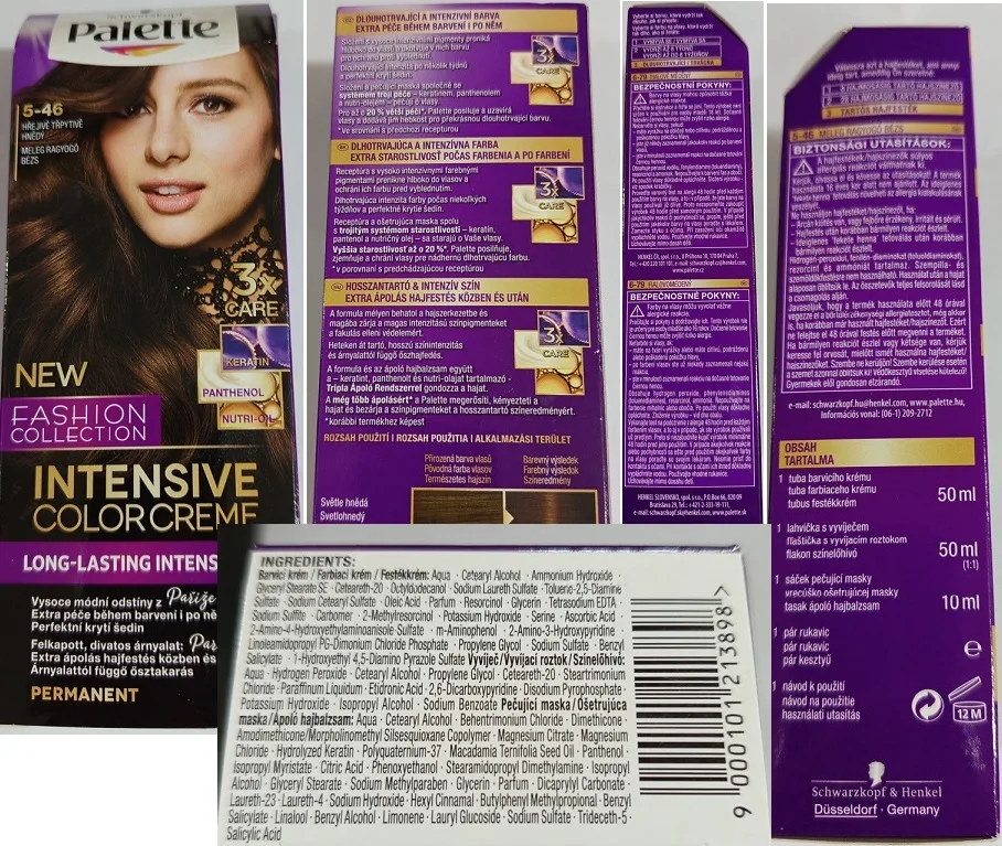Nebezpečný výrobek - Schwarzkopf, Palette, INTENSIVE COLOR CREME, NEW FASHION COLLECTION, 5-46 HŘEJIVĚ TŘPYTIVĚ HNĚDÝ 1 Schwarzkopf, Palette, INTENSIVE COLOR CREME, NEW FASHION COLLECTION, 5-46 HŘEJIVĚ TŘPYTIVĚ HNĚDÝ
